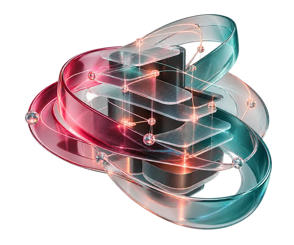 Abstract glass intelligence system made of connected layers